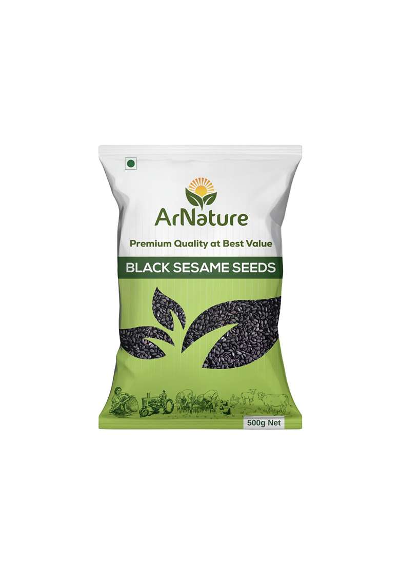 Arnature Black Sesame Seeds 500G | Unpolished, Fresh Raw For Eating Rich In Calcium, Protein & Iron Natural Energy Booster - Indya