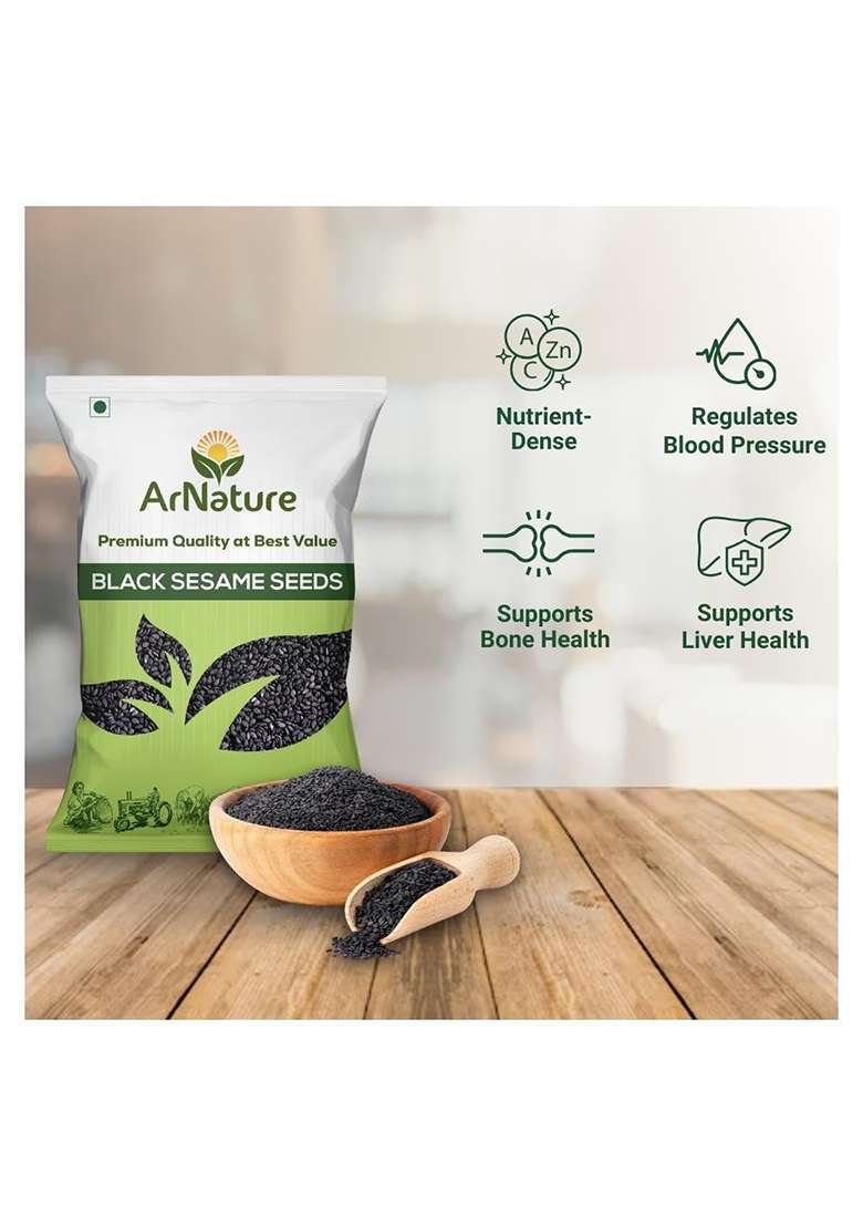 Arnature Black Sesame Seeds 500G | Unpolished, Fresh Raw For Eating Rich In Calcium, Protein & Iron Natural Energy Booster - Indya