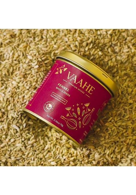 Vaahe Premium Fennel Whole (Saunf) | Single Origin (Rajasthan) Freshly Packed 100% Pure And Natural Tin Box (70 Gm)