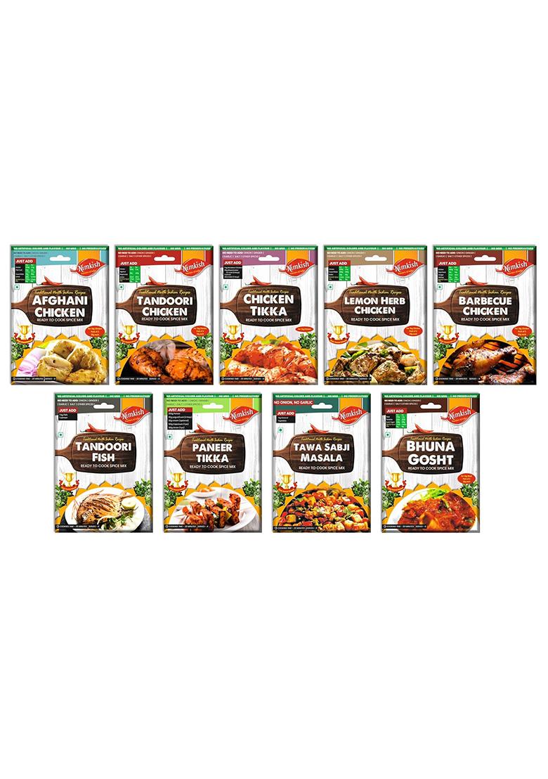 Nimkish Tandoori/Grill Ready To Cook Spices Combo Pack Of 9, Spices, Tasty Meals, Premix Powder Spice Mix