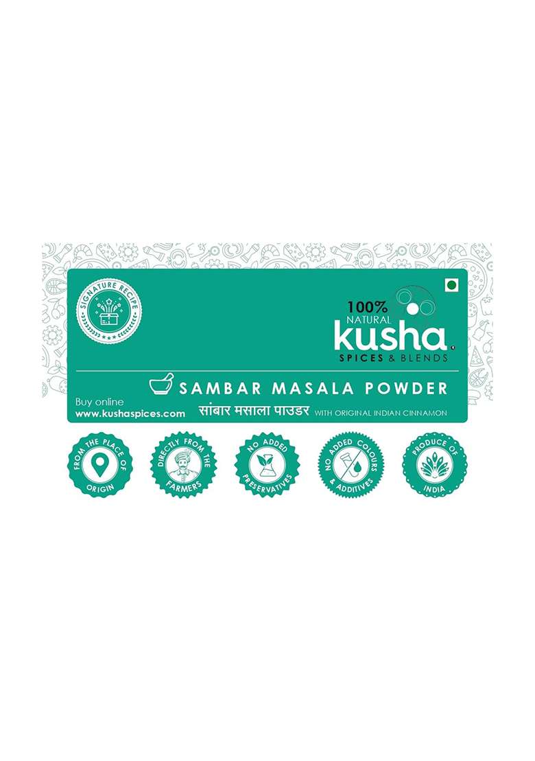 Kusha Spices & Blends Sambar Masala (100G) | Proprietary Blend Powdered Spice Natural Tangy Spicy Peppery |Contains Cinnamon As Signature Contains Chilli Flakes - Indya