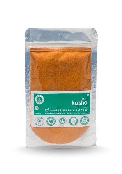 Kusha Spices & Blends Sambar Masala (100G) | Proprietary Blend Powdered Spice Natural Tangy Spicy Peppery |Contains Cinnamon As Signature Contains Chilli Flakes