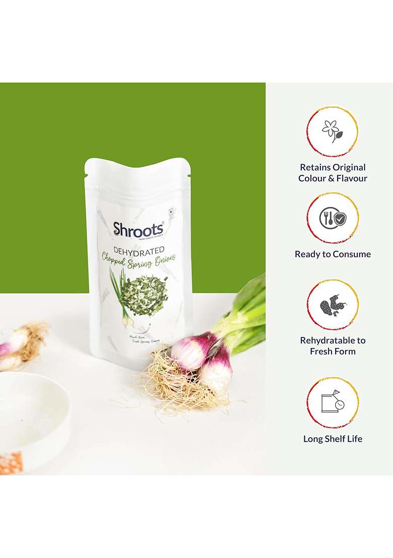 Shroots Dehydrated Chopped Spring Onion Flakes | 100% Natural & Aromatic Rich In Nutrients For Immune Support Digestive Health Perfect Soups, Salads Cooking 20G (Pack Of 1) - Indya
