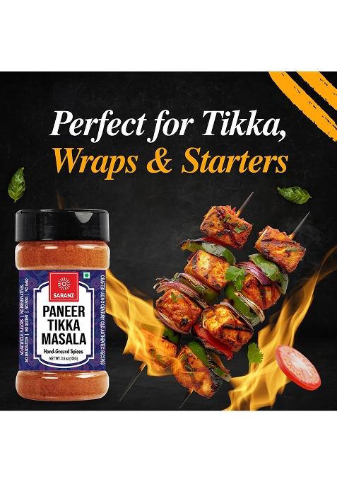 Saranz Paneer Tikka Jain Blended Masala Perfect For Cooking, Ready To Use, No Added Colours, Spice Powders And Masalas, Premium Artisanal Spices With Rich & Strong Flavour-100 Grams Sprinkler Jar