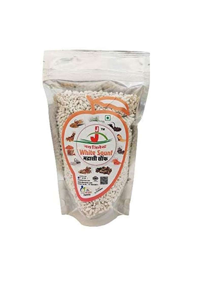 Jai Jinendra Peppermint Fennel Seeds- Madrasi Saunf - White (500Gm) Mouthfreshner | Refreshment Natural Coated And Scented Seed Thandi Mint Thandai Mouth Freshener Mukhwas - Indya