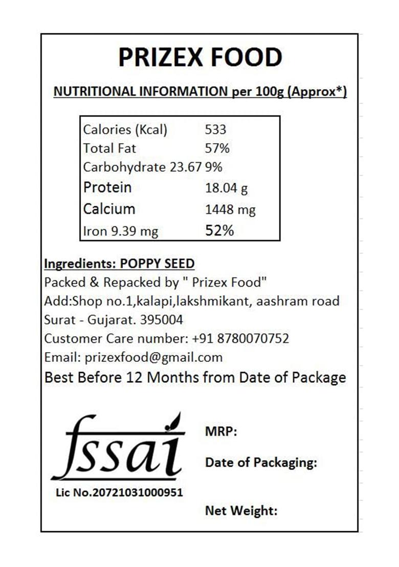 Prizex Fresh White Poppy Seeds For Eating (Khus Khus Posta Dana), 100% Pure (500 Gm)