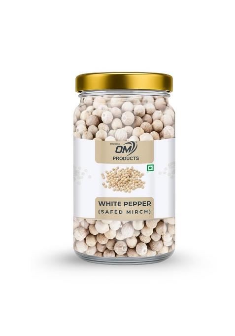 Bhilwara Om Products Safed Mirch Sabut 125Gm | Whole White Pepper Peppercorn No Artificial Colours Or Preservativesdakhni Mirch| Dagni Indian Spices| Khada Masala