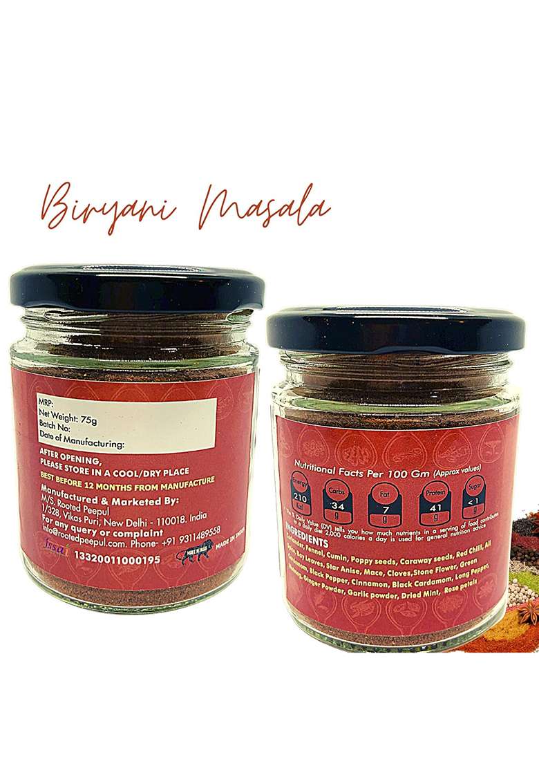Rooted Peepul Artisanal Biryani Masala, Sambar Pav Bhaji Masala| Less Chilli More Spice (75G X 3) - Indya