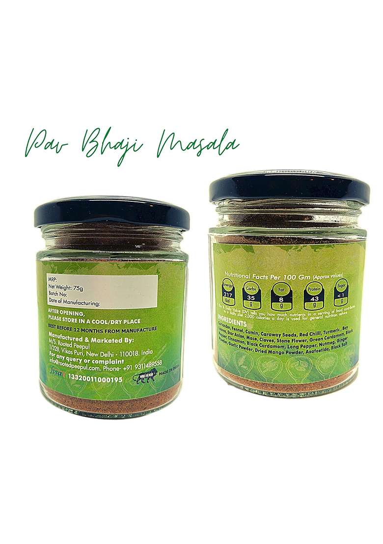 Rooted Peepul Artisanal Biryani Masala, Sambar Pav Bhaji Masala| Less Chilli More Spice (75G X 3) - Indya