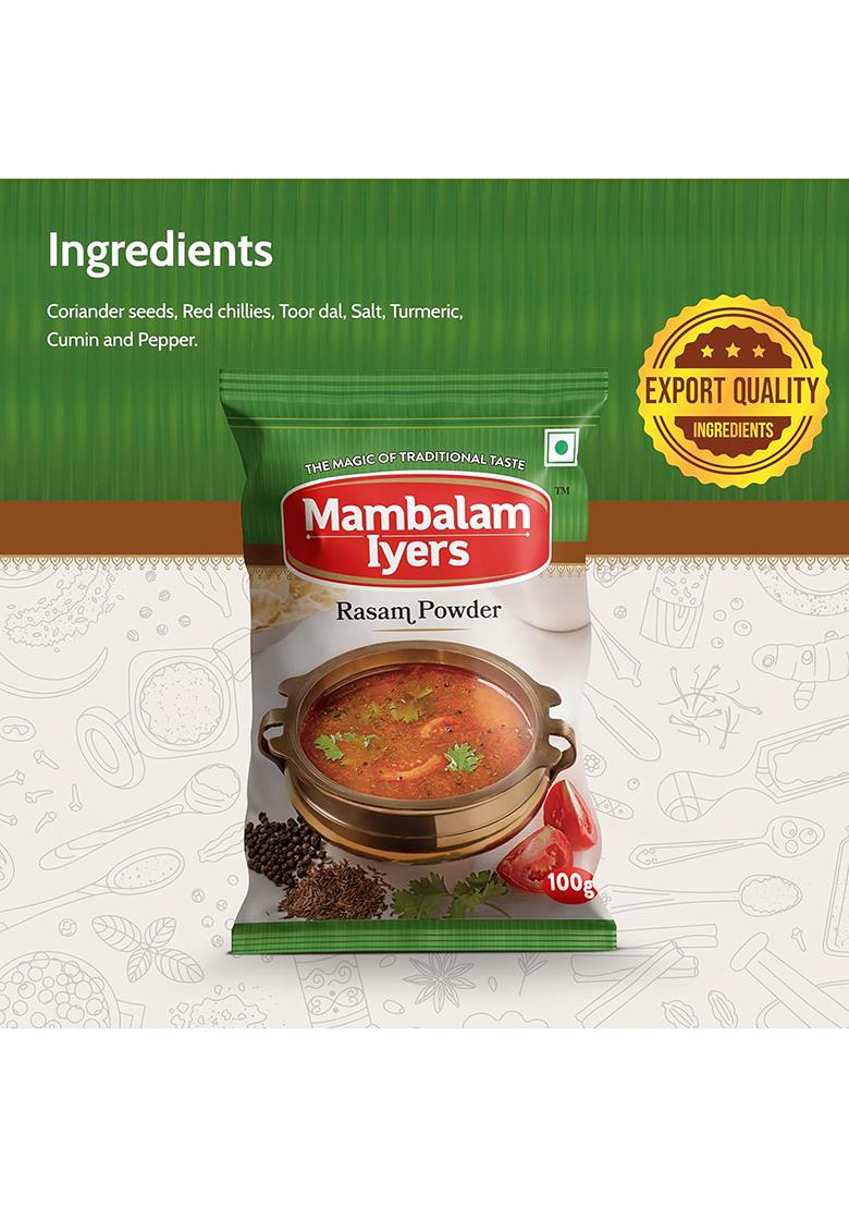 Mambalam Iyers Rasam Powder 100G Pouch | Traditional Iyengar Masala South Indian Spice Mix
