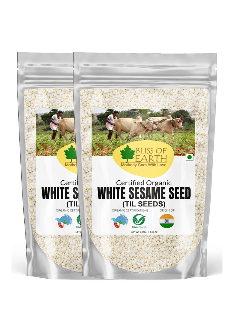 Bliss Of Earth Organic Sesame Seeds 2X200 Gm White For Eating, Raw Til