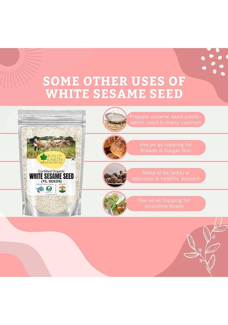 Bliss Of Earth Organic Sesame Seeds 2X200 Gm White For Eating, Raw Til