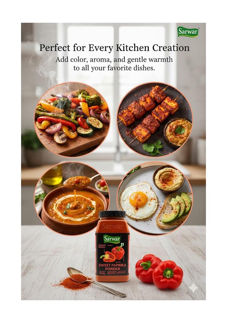 Sarwar Sweet Paprika Powder 450G | 100% Pure, Natural Spice Aromatic, Mild & Flavorful No Added Color, Gluten-Free, Vegan Ideal For Indian, Bbq, Continental Cooking Seasoning