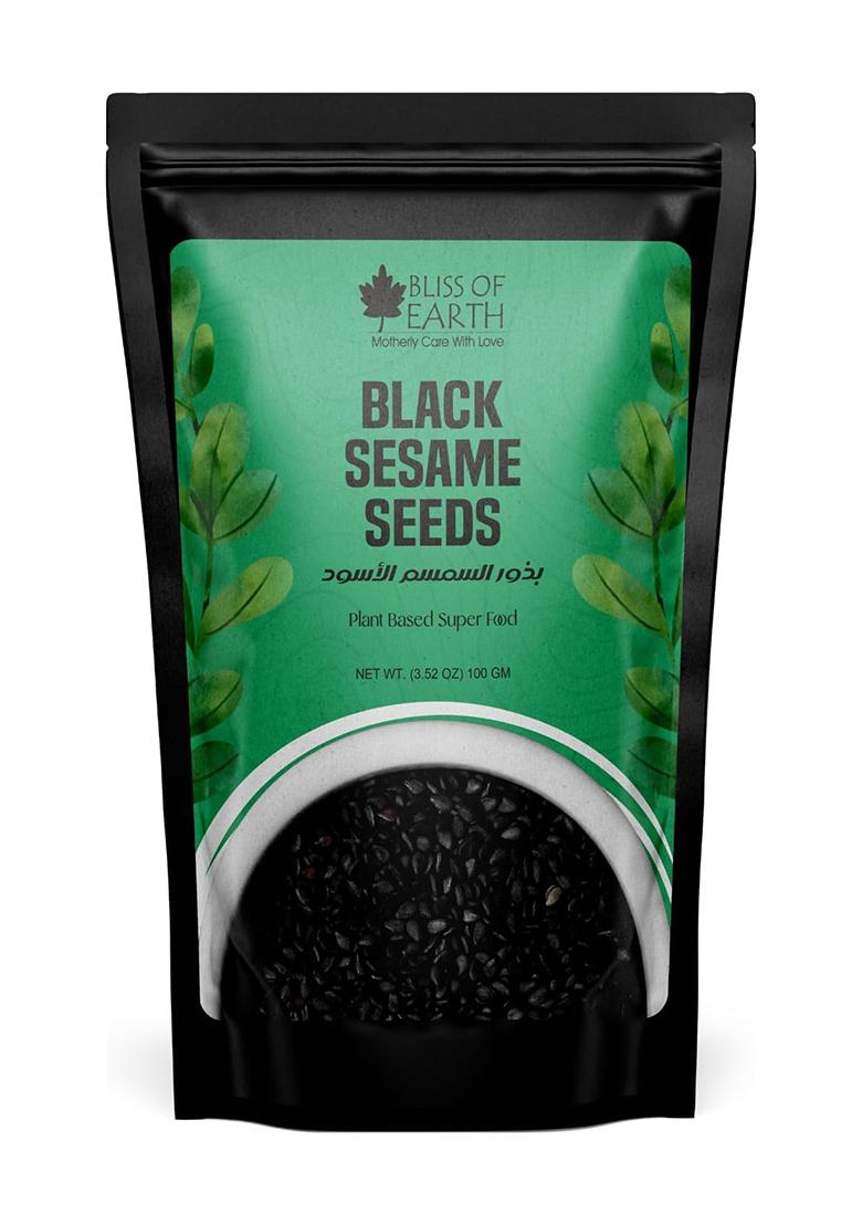 Bliss Of Earth 100Gm Unhulled Black Sesame Seeds, Kaale Til, Fresh & Organic Fully Fiber Rich Great For Cooking Baking