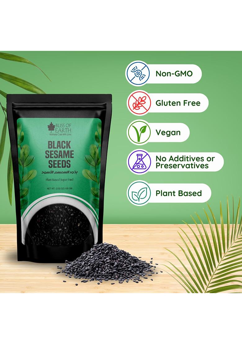 Bliss Of Earth 100Gm Unhulled Black Sesame Seeds, Kaale Til, Fresh & Organic Fully Fiber Rich Great For Cooking Baking