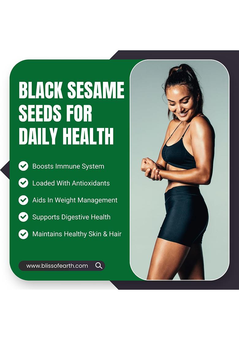 Bliss Of Earth 100Gm Unhulled Black Sesame Seeds, Kaale Til, Fresh & Organic Fully Fiber Rich Great For Cooking Baking