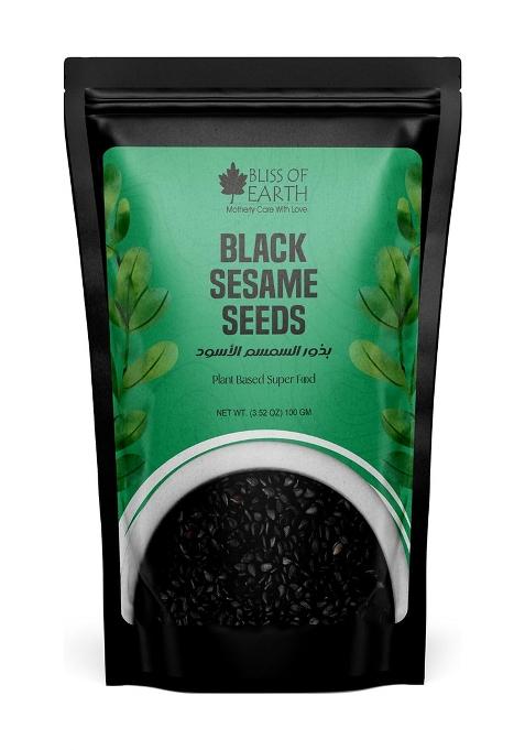 Bliss Of Earth 100Gm Unhulled Black Sesame Seeds, Kaale Til, Fresh & Organic Fully Fiber Rich Great For Cooking Baking