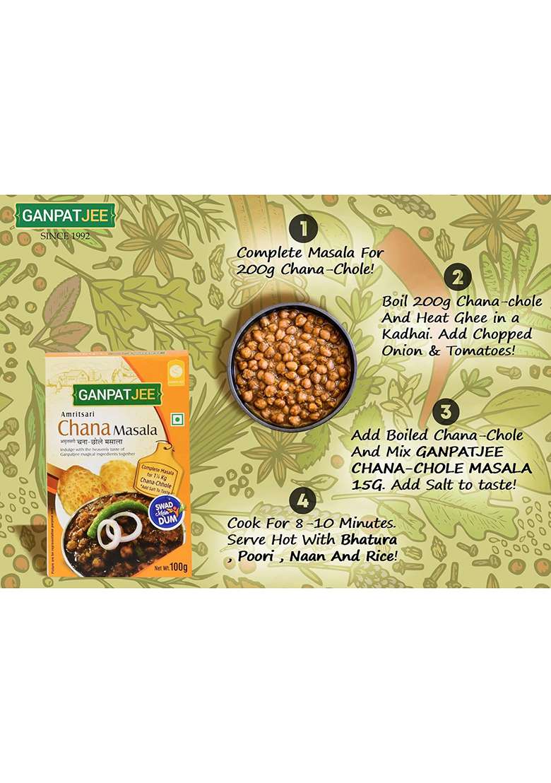 Ganpatjee Chana Chole Masala,100G | Indian Authentic Spices, Delicious And Flavorful With Natural Oils No Onion Garlic Masala - Indya
