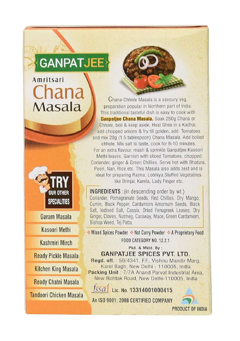 Ganpatjee Chana Chole Masala,100G | Indian Authentic Spices, Delicious And Flavorful With Natural Oils No Onion Garlic Masala - Indya