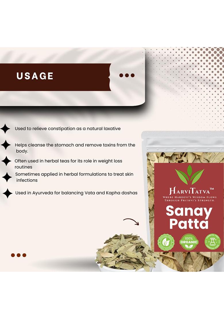Harvitatva Sanay Patti Whole | Indian Senna Leaves Swarnapatri Sana Makki Natural Herbal For Detox & Digestion 100% Organic Chemical-Free 100Gm