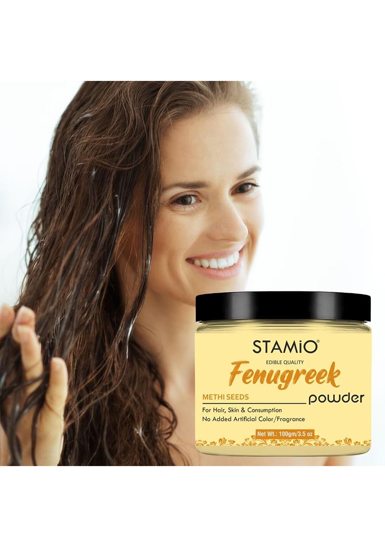 Stamio Fenugreek Powder 100 Gm For Hair Growth, Pack, Face, Skin Care, Mask | Natural Methi Dana/Seeds Men & Women In Jar 3.53 Oz