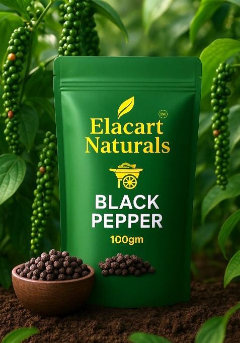 Elacart Naturals Black Pepper, 100% Pure & Sun Dried, Natural Whole Peppercorns, 100G, Kerala Origin,Malabar Ayurveda'S Gold
