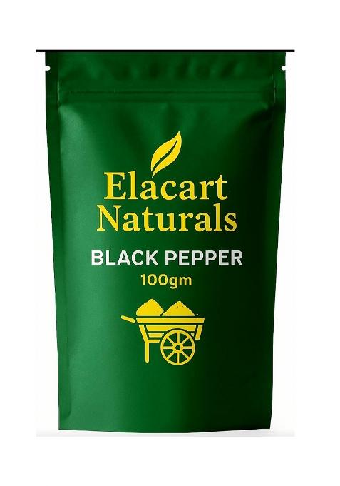 Elacart Naturals Black Pepper, 100% Pure & Sun Dried, Natural Whole Peppercorns, 100G, Kerala Origin,Malabar Ayurveda'S Gold