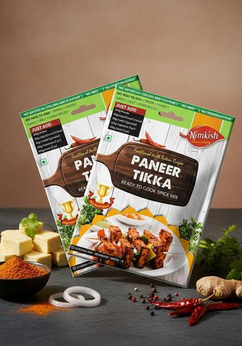 Nimkish Paneer Tikka Spice Mix Pack Of 2 | Ready To Cook Masala 60G Each Complete Premix For Dry Or Gravy Blend Cumin Coriander Garlic Ginger And Chili