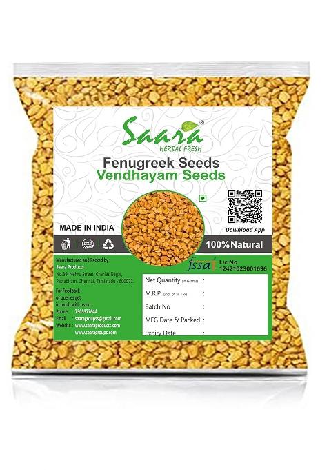 Saara Fenugreek Methi Seeds For Hair Growth - 50 Grams, Eating, Diabetes (Methi Dana, Menthi, Fenu Fiber, Menthulu Mathi Vendayam Maithi Powder (Pack Of 1 X 50G)