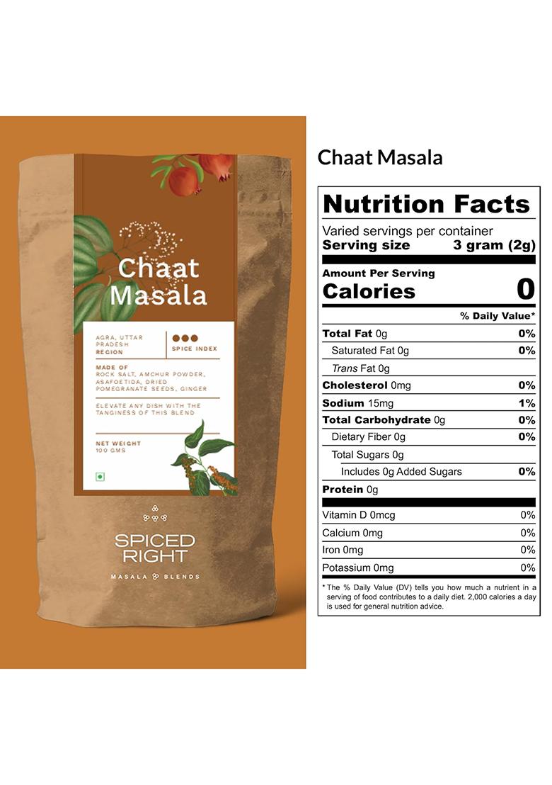 Spiced Right Chaat Masala: 100G Tangy, Zesty Spice Blend For Snacks, Salads, Fruits & Street Food, Authentic Indian Flavor, No Artificial Flavouring Or Colouring