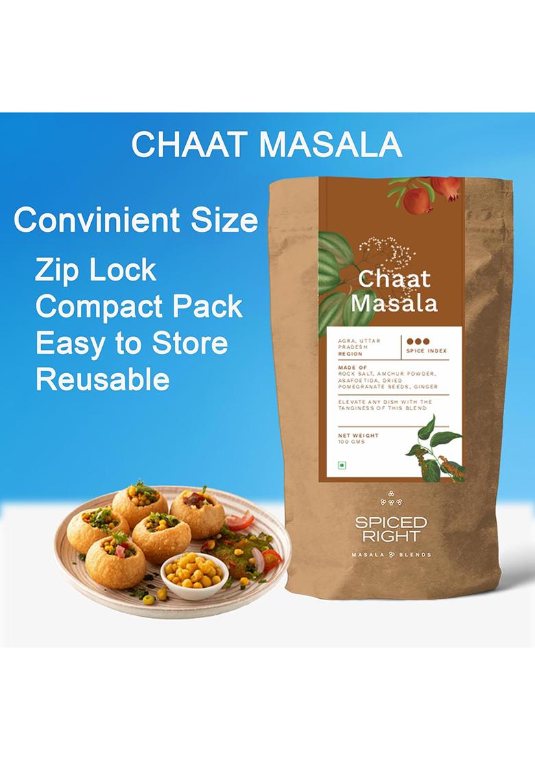 Spiced Right Chaat Masala: 100G Tangy, Zesty Spice Blend For Snacks, Salads, Fruits & Street Food, Authentic Indian Flavor, No Artificial Flavouring Or Colouring