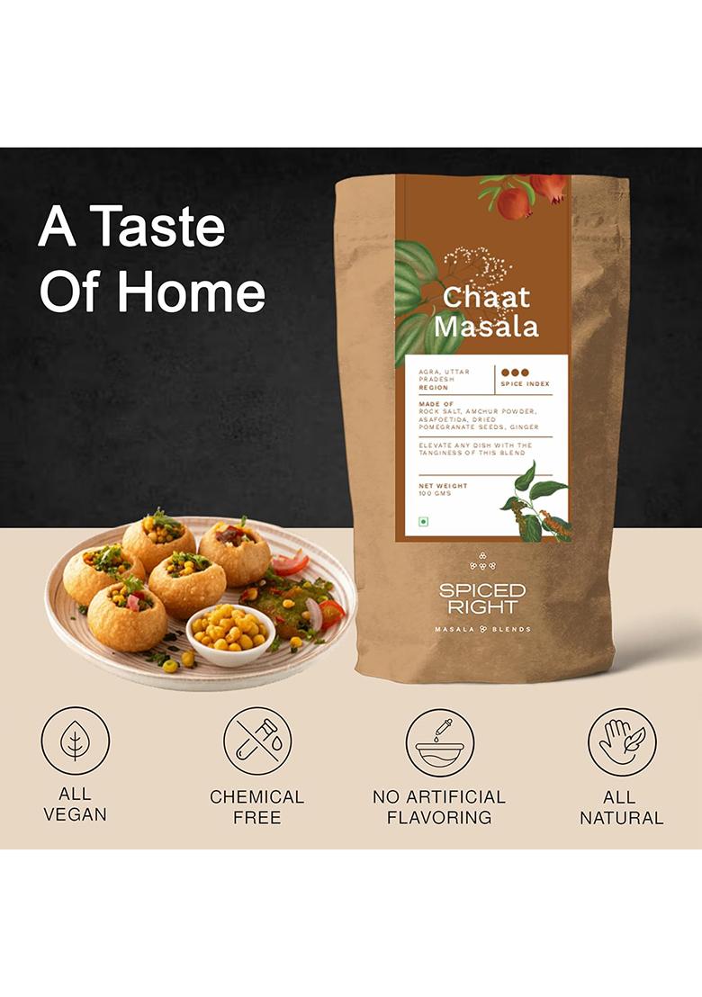 Spiced Right Chaat Masala: 100G Tangy, Zesty Spice Blend For Snacks, Salads, Fruits & Street Food, Authentic Indian Flavor, No Artificial Flavouring Or Colouring