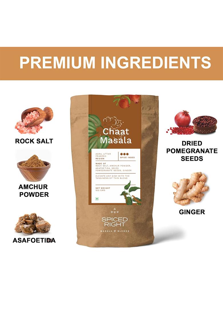 Spiced Right Chaat Masala: 100G Tangy, Zesty Spice Blend For Snacks, Salads, Fruits & Street Food, Authentic Indian Flavor, No Artificial Flavouring Or Colouring