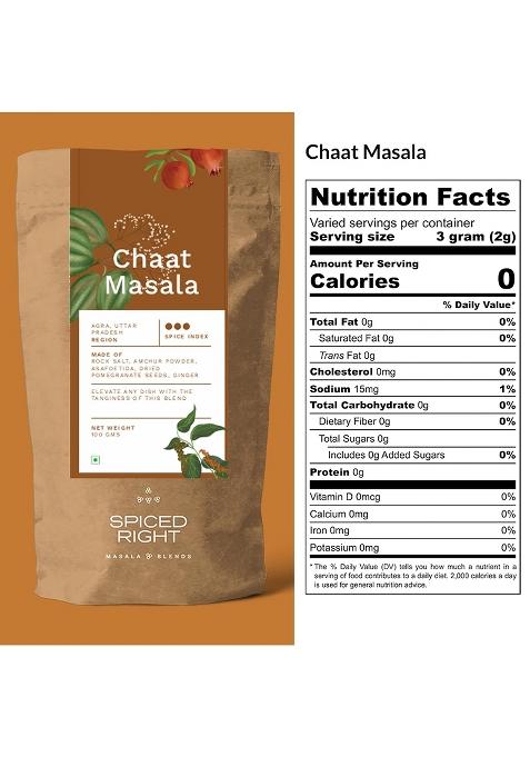 Spiced Right Chaat Masala: 100G Tangy, Zesty Spice Blend For Snacks, Salads, Fruits & Street Food, Authentic Indian Flavor, No Artificial Flavouring Or Colouring