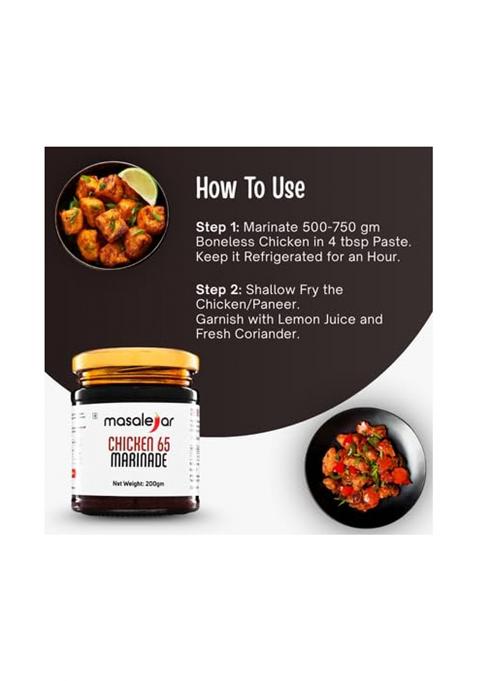 Masalejar Chicken 65 Marinade 200 Gm Serves 5-6 | Ready To Cook Spice Marination Paste Mix Masala Paneer Just & Cholesterol Trans Fat Free No Added Colours