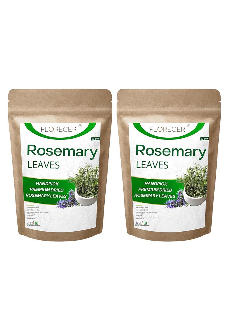 Florecer Rosemary Leaves, For Hair Growth And Seasoning Food Herbal Tea | Dried Leaves 100% Pure Organic- Pack Of 2 (Each 50 Gram)