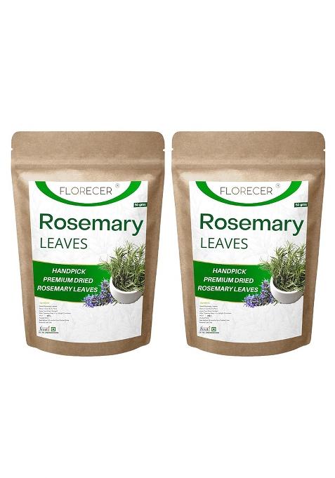 Florecer Rosemary Leaves, For Hair Growth And Seasoning Food Herbal Tea | Dried Leaves 100% Pure Organic- Pack Of 2 (Each 50 Gram)