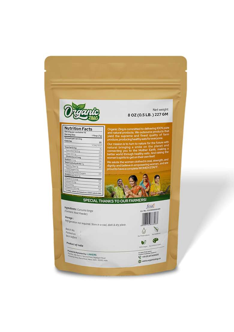 Organic Zing Turmeric Powder | 100% Pure And Rich In Antioxidants Vitamin B6 Immunity Booster Packed Produced India - 227Gm - Indya
