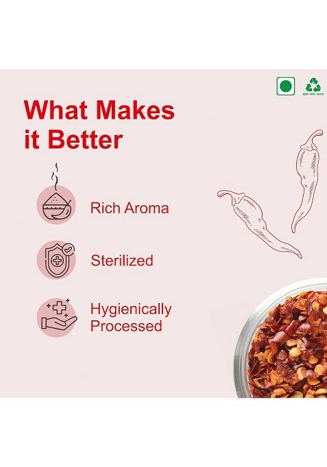 The Chef Co. Chilli Flakes, | Crushed Red Pepper Added To Pizza, Noodles Pasta, Soups, And More No Artificial Flavours & Colours-110 Gram (Pack Of 1)