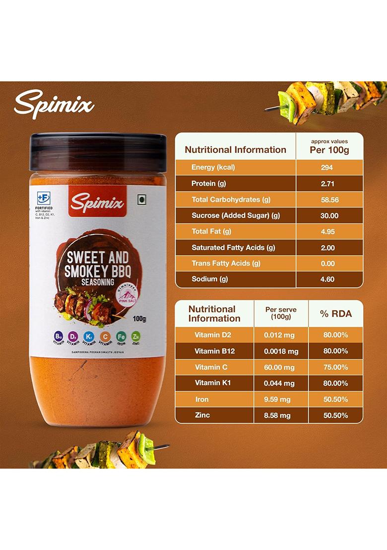 Spimix Sweet & Smokey Bbq Seasoning | 100G Made Healthier With Vitamin B12 D And Himalayan Pink Salt| Tangy, Bold Spice Blend For Grilling, Marinades, Roasted Veggies Snacks