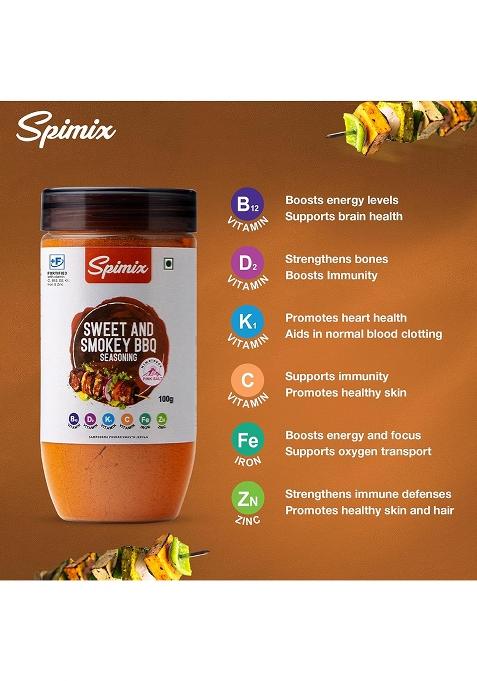Spimix Sweet & Smokey Bbq Seasoning | 100G Made Healthier With Vitamin B12 D And Himalayan Pink Salt| Tangy, Bold Spice Blend For Grilling, Marinades, Roasted Veggies Snacks