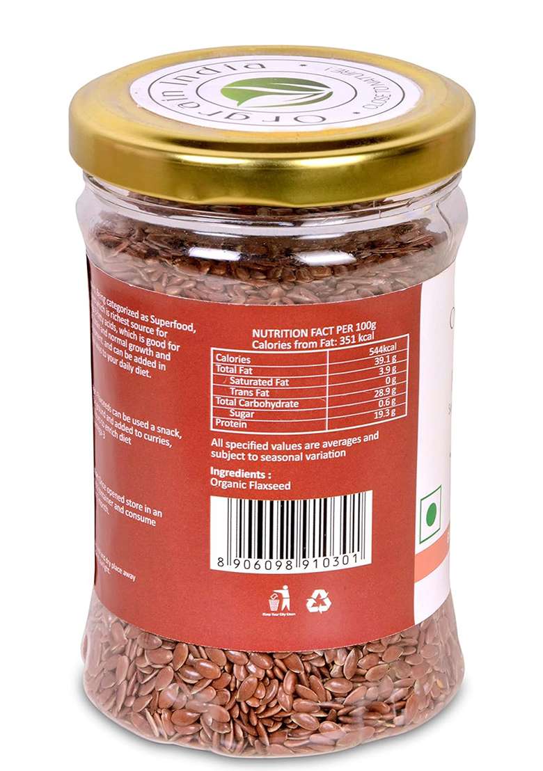 Orgrain India Organic Flax Seeds, 450G (Pack Of 3 * 150G) | For Eating And Weight Loss, Rich In Omega Company-Owned Farmlands - Indya