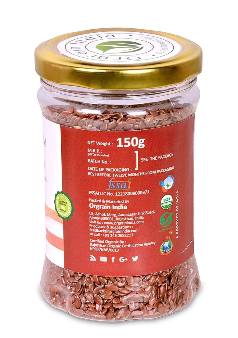 Orgrain India Organic Flax Seeds, 450G (Pack Of 3 * 150G) | For Eating And Weight Loss, Rich In Omega Company-Owned Farmlands - Indya