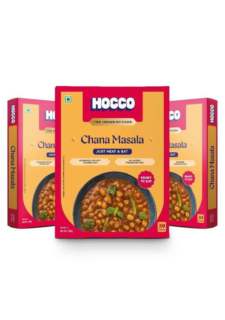 Hocco Chana Masala Ready To Eat | Just Heat And Pure Veg Indian Food No Added Preservative & Colours Meal In 5 Minutes Microwave-Able Serves 2 300Gm (Pack Of 3) - Indya