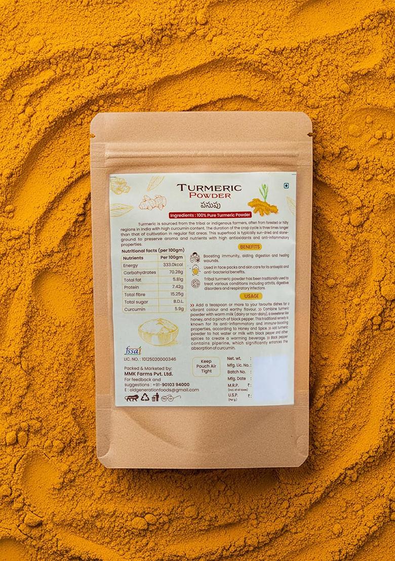 Old Generation Foods Turmeric Powder, 100% Pure Traditional Stone-Ground, High Curcumin Content, 100G