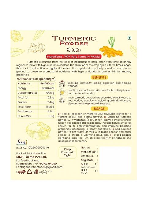 Old Generation Foods Turmeric Powder, 100% Pure Traditional Stone-Ground, High Curcumin Content, 100G