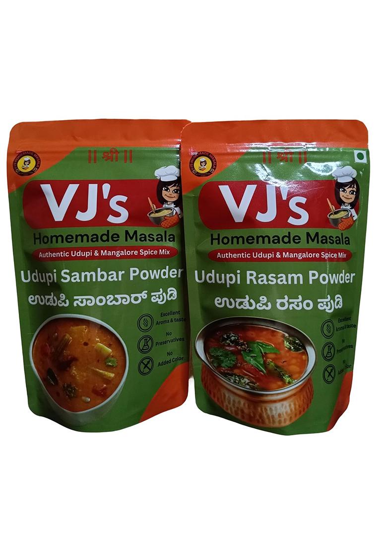 Vjs Homemade Masala | Udupi Rasam Powder + Sambar 400 Grams (Pack Of 2, Each 200Gm), Zip Lock Pack