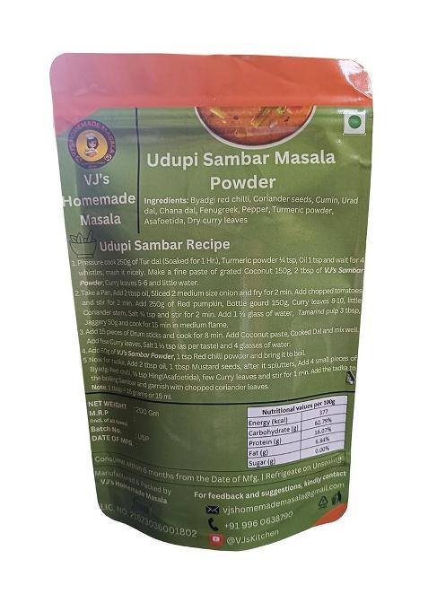 Vjs Homemade Masala | Udupi Rasam Powder + Sambar 400 Grams (Pack Of 2, Each 200Gm), Zip Lock Pack
