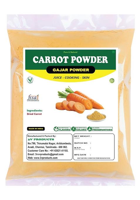 3V Products Carrot Powder 100Gm | Gajar Dehydrated, 100% Pure, Freshly Ground, Delicious Great For Juice, Cooking, Soup, Baking & Skin (Pack Of 1)