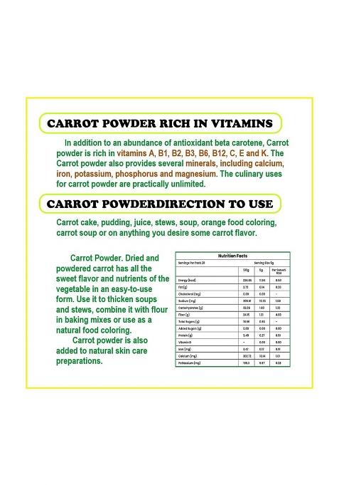 3V Products Carrot Powder 100Gm | Gajar Dehydrated, 100% Pure, Freshly Ground, Delicious Great For Juice, Cooking, Soup, Baking & Skin (Pack Of 1)